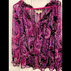 JONES OF NEW YORK SHEAR PURPLE PAISLEY BLOUSE
